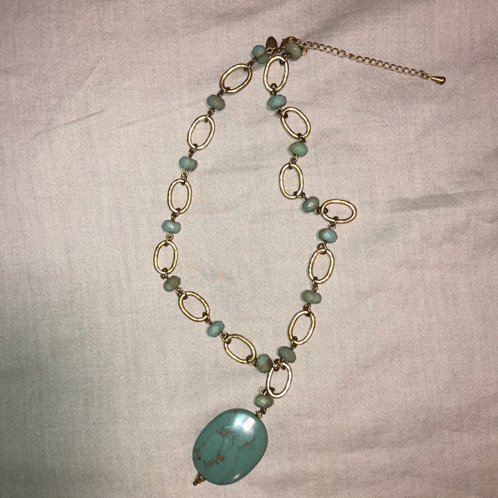 Lia Sophia green beaded gold coloured necklace